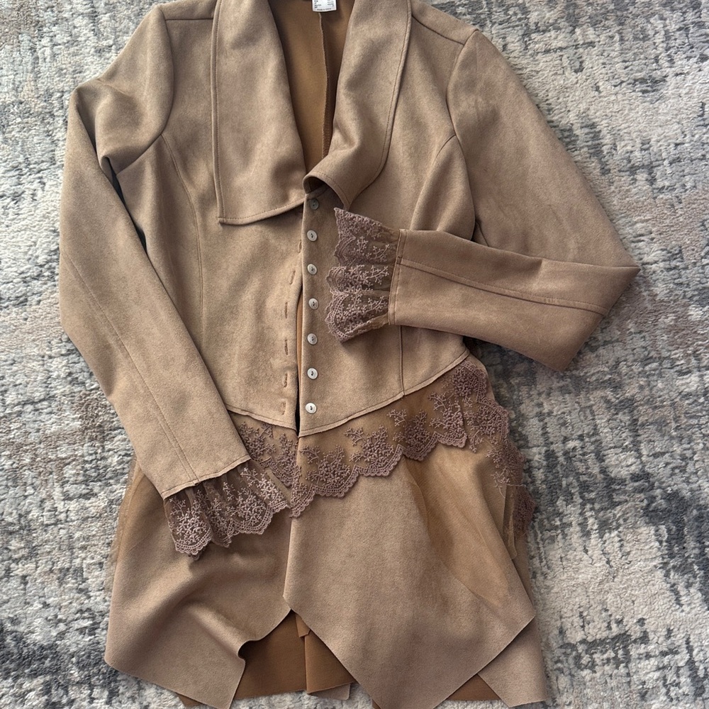 VENUS Tan Lace-Accent Women's Blazer